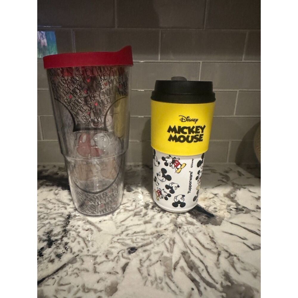 Mickey Mouse 24oz Tervis Water Cup & Mickey Mouse Tupperware 16oz Coffee Cup